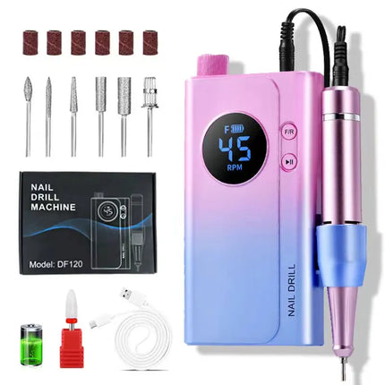 Professional Nail Drill 45000 RPM: Portable Diamond Nail Drill Kit Rechargeable 4500 MAh Battery Electric Nail File For Thick Acrylic Nails With Ceramic Nail Drill Bits Sanding Bands Nail Tech Salon&Home Use For All Festival