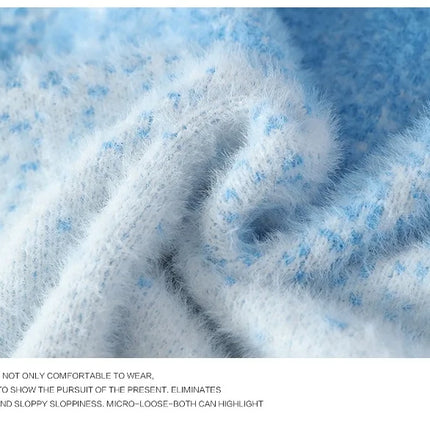 Imitation Mink Sweater for Men's Gradient Knitted Sweater for Couples Round Neck Thickened Warm Casual Pullover