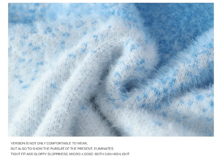 Imitation Mink Sweater for Men's Gradient Knitted Sweater for Couples Round Neck Thickened Warm Casual Pullover