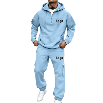 Customized Print Men Tracksuit 2 Pieces Half Zipper Athletic Hoodies Sweatpants Women Training Casual Running Jogging Suit Sets