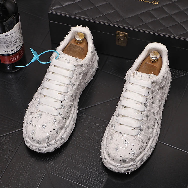 New Fashion Men Embroidery Canvas glitter Loafers Mens Casual Oxford Shoes Wedding Groom Driving Homecoming Business Footwear