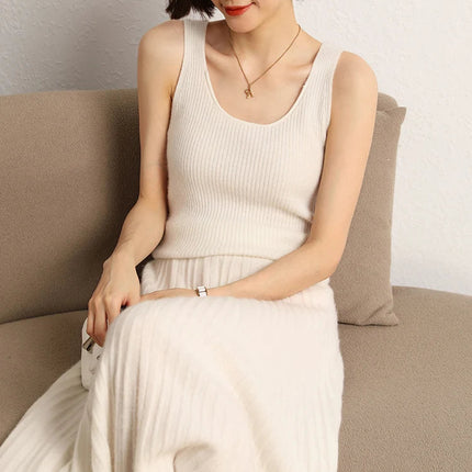 Women A-Line Pleated Skirt Cashmere High Waist Autumn Winter Large Umbrella Skirt 100% Cashmere Knitted Office Lady Casual Dress PlatiNum