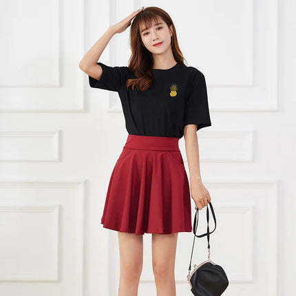 Nuovo nero tasca pantaloncini gonna pantaloni di sicurezza di base da donna gonne scuola svasata casual mini pattinatore medio pieghettato taglie forti 4XL