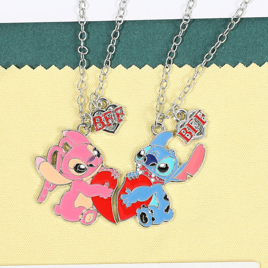 2 pezzi Disney Lilo & Stitch Collana con ciondolo a forma di cartone animato per gioielli per ragazze Accessori Anime Stitch Regali coordinati per i migliori amici