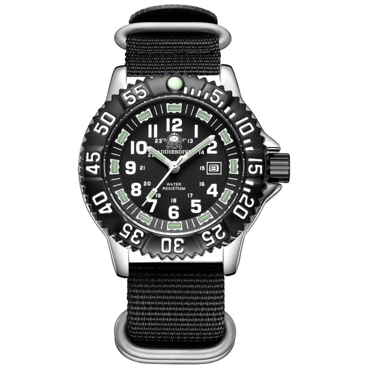 ADDIESDIVE Luxury Men Watch Luminous Dial 50m Water Resistance Date Display Outdoor Casual Men's Quartz Men Watch Nylon Strap