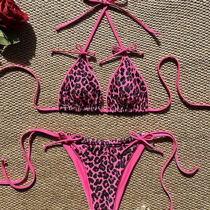 Costume da bagno bikini sexy leopardato da donna con spalline push-up, set bikini a tre pezzi a vita bassa, costumi da bagno estivi da donna senza schienale per la spiaggia PlatiNum
