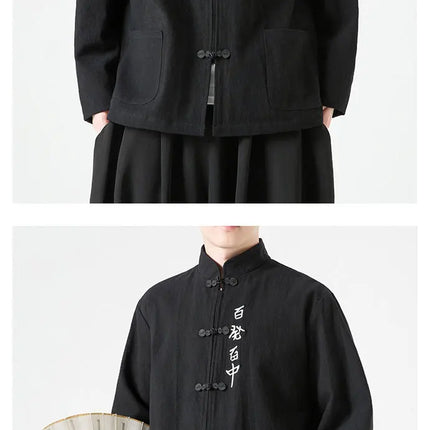 Herrenhemden Traditionelle chinesische Kleidung Baumwolle Herbst Frühling Freizeitoberbekleidung Männlich Baumwolle Leinen Übergröße Kungfu Jacken Herren
