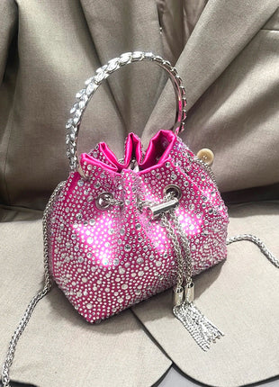 Handle Rhinestones Evening clutch Bag Purses and handbag luxury Designer shoulder bag Shiny Crystal Clutch purse bucket bag PlatiNum