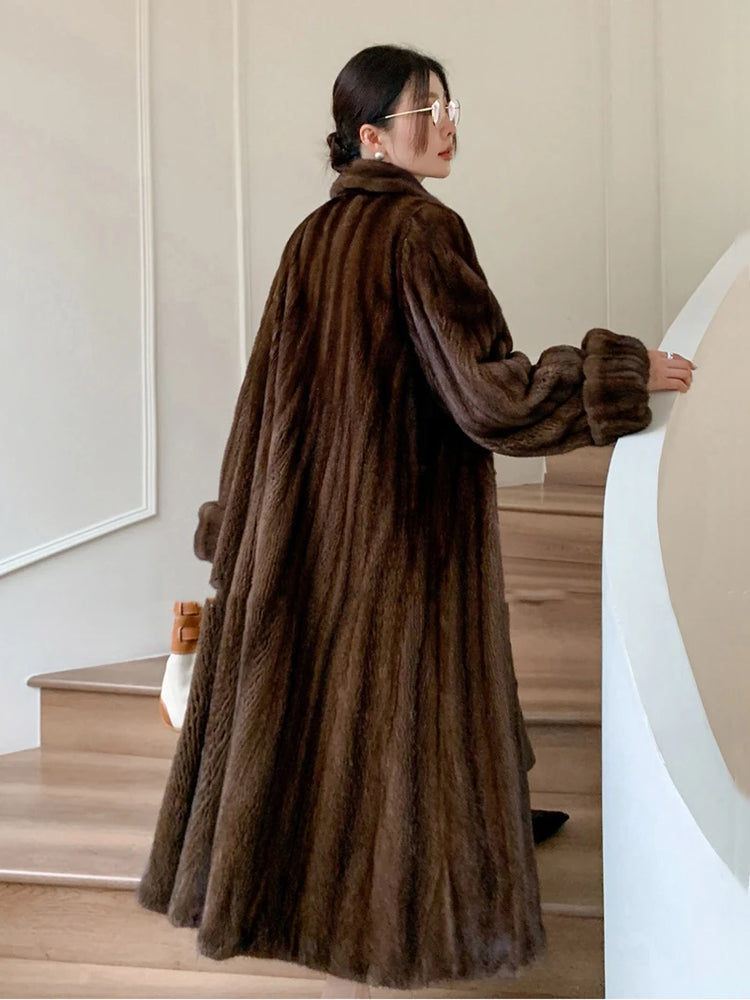 ZADORIN Luxury Designer Clothing Winter Mink Coat Woman Long Brown Faux Fur Coats Woman Chic Fluffy Fur Jacket Loose Outerwears