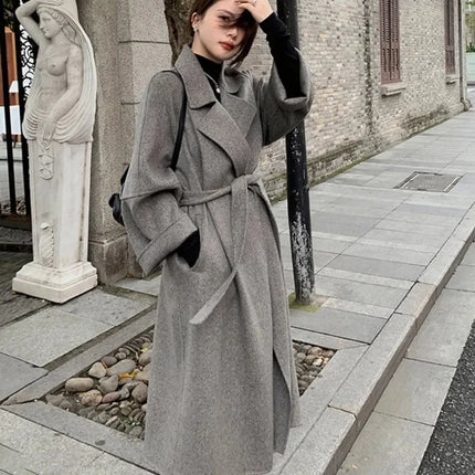 Double-sided Cashmere Big Collar Women's Coat 100% Pure Wool Reversible Woolen Coat High-End Fashion Loose Women's Wear 2026