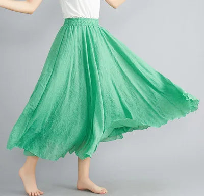 nuove gonne lunghe in cotone di lino da donna 2020 gonne lunghe a pieghe in vita elastica spiaggia Boho gonne estive vintage Faldas Saia