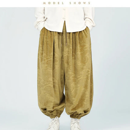 Pantaloni di velluto da uomo autunno inverno pantaloni larghi stampati casual da uomo stile giapponese Harun comodi pantaloni da jogging da uomo streetwear
