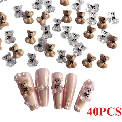 10-40Pcs Nail Art Bear Shaped Nail Charms Cute Nail Art Decorations Jewelry Rhinestone Accessories Manicure Diy Nails Art Tools