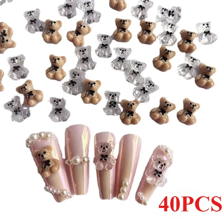 10-40Pcs Nail Art Bear Shaped Nail Charms Cute Nail Art Decorations Jewelry Rhinestone Accessories Manicure Diy Nails Art Tools