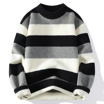 Men's Fashion stripe pattern Sweaters Autumn/Winter Loose Knittwear Men sweater youth Thick Warm patchwork pullovers Top