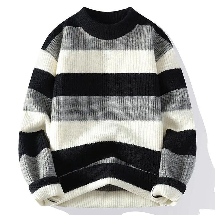 Men's Fashion stripe pattern Sweaters Autumn/Winter Loose Knittwear Men sweater youth Thick Warm patchwork pullovers Top