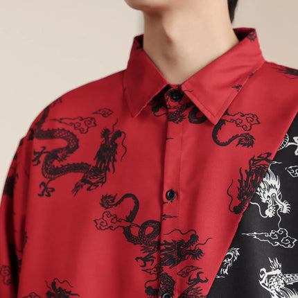 Camicie in Stile Cinese per Uomo, Nuove Camicie Retrò con Drago Rosso, Comode e Casual, Abbigliamento Tradizionale per Kung Fu e Tai Chi