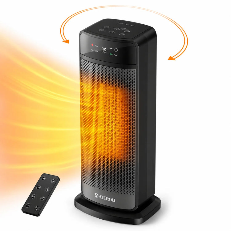 Portable Electric Heater with Remote Control 2000W PTC Ceramic Space Heater 16inch Oscillating Instant Warmth Quiet Air Blower Fan V0-Grade Fireproof Materials Overheat Protection Tilting Protection Home Appliance for Bedroom