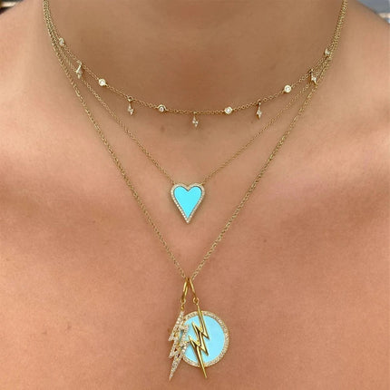Stainless Steel Vintage Natural Stone Heart Pendant Necklace For Women Girl Clavicle Chain Choker Zircon Fashion Jewelry Gift PlatiNum