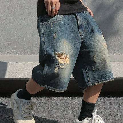 Pantaloncini di jeans elasticizzati larghi estivi da uomo Jeans per uomo Streetwear strappati al ginocchio Baggy Comfort Cargo Pantaloncini casual Pantaloni Jean