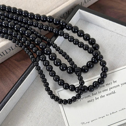 Collana con perline in vetro nero da 6, 8, 10 mm Minar Simple per donna, girocollo con chiusura a T placcata argento, pendenti PlatiNum