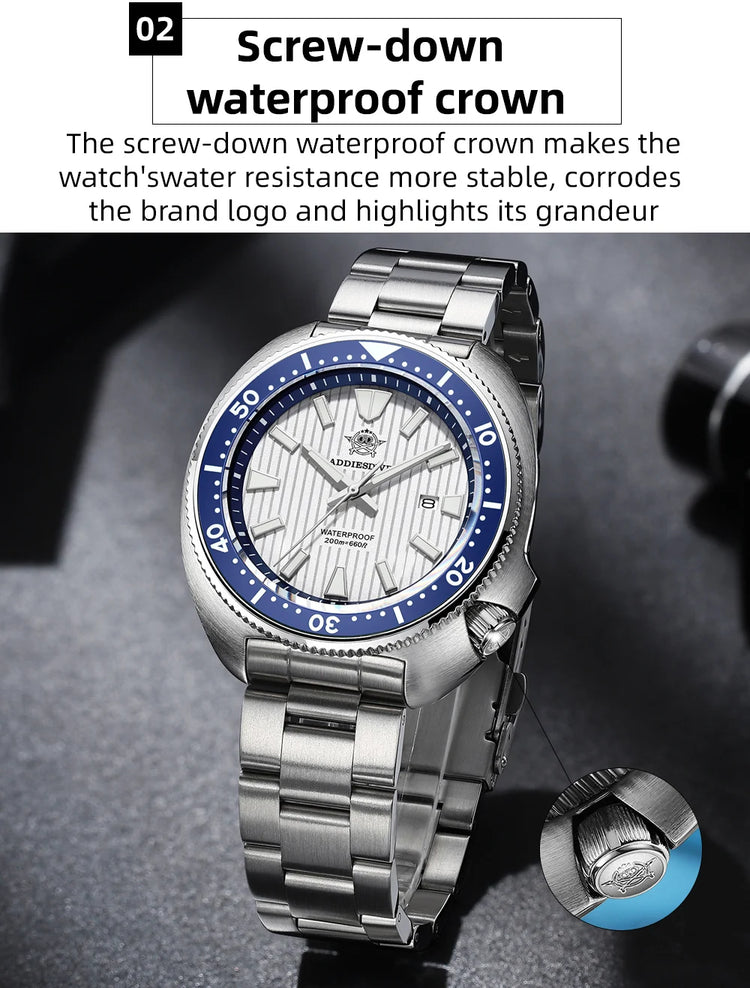 ADDIESDIVE Men's Diving Watch 200 Waterproof Sapphire Glass Quartz Watch BGW9 Luminous Stainless Steel Business Fashion Watch