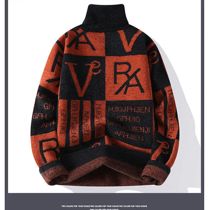 2024 Winter men's flower pattern Sweaters thick O-neck sweater men youth autumn Men's Turtle neck wool Casual Knitwear Pullover