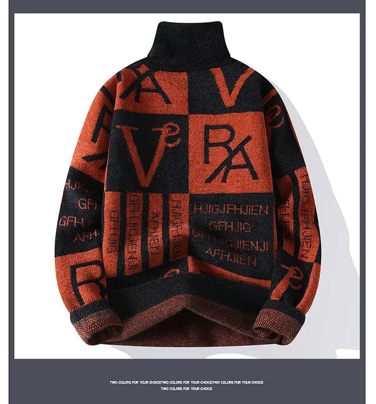 2024 Winter men's flower pattern Sweaters thick O-neck sweater men youth autumn Men's Turtle neck wool Casual Knitwear Pullover
