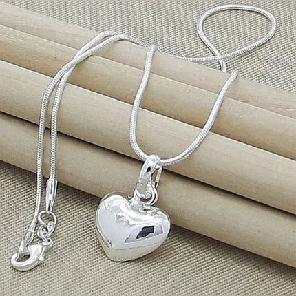 Fine 925 Sterling Silver Solid Heart Necklace 18-24 Inches Snake Chain For Women Wedding Charm Fashion Jewelry luxury PlatiNum