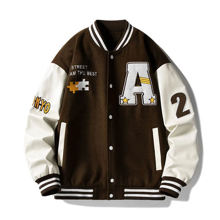 Men Varsity Baseball Bomber Jacket Hip Hop Harajuku Bone Letter Patchwork Leather Jackets Streetwear Women Unisex College Coats