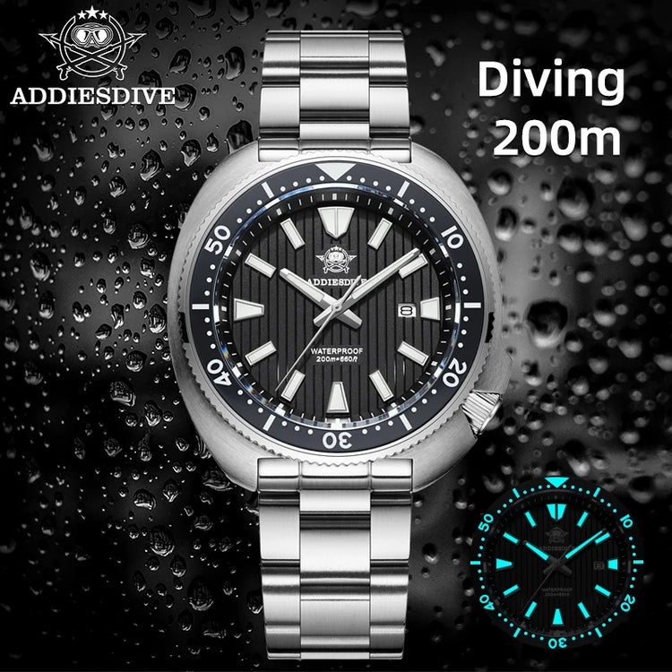 ADDIESDIVE New 200M Waterproof Quartz Watch Sapphire Crystal BGW9 Luminous Ceramic Bezel Stainless Steel Diving Watch AD2507