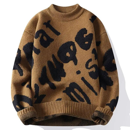 New Trendy Autumn and Winter Jacquard Pattern Pullover Sweater Casual Round Neck Color-Blocking Knit Men's Pullover