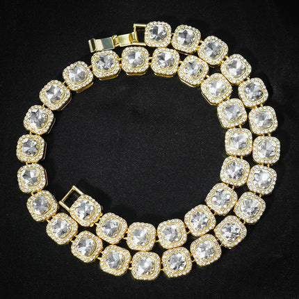 2024 NEW Men Women Hip Hop tennis Chain Necklace 13mm Square CZ Stone Iced Out Bling Cuban Chains Necklace Fashion Charm Jewelry PlatiNum