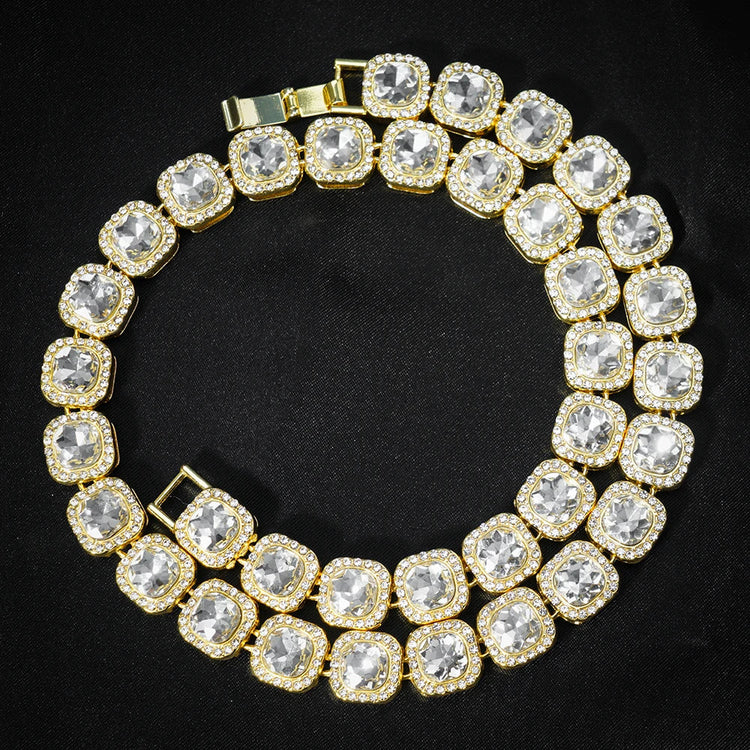 2024 NEW Men Women Hip Hop tennis Chain Necklace 13mm Square CZ Stone Iced Out Bling Cuban Chains Necklace Fashion Charm Jewelry PlatiNum