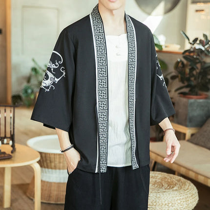 Japan Samurai Shirt uomo ricamato Kimono giapponese manica corta Cardigan uomo estate sottile moda Casual Yukata Cardigan Top uomo