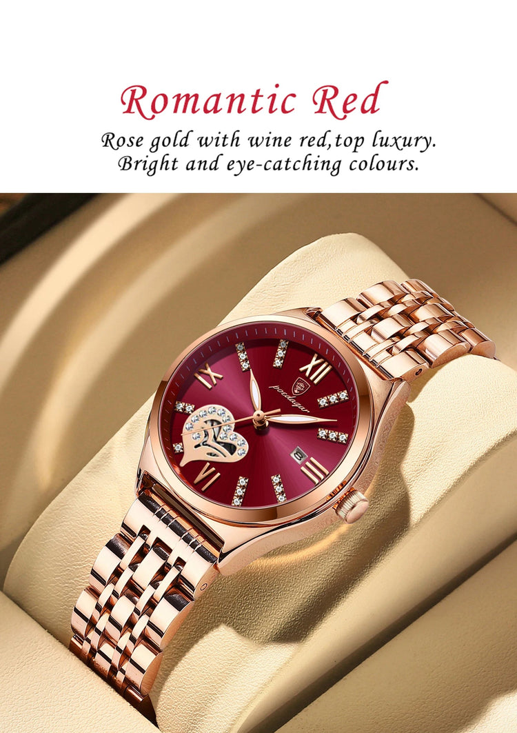 POEDAGAR Orologi di lusso da donna Orologio da donna impermeabile con data luminosa in acciaio inossidabile Orologio da polso da donna al quarzo alla moda elegante platinumshop