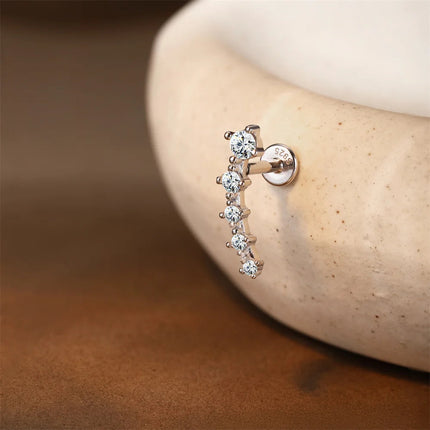 Aide S925 Sterling Silver Moissanite Silver Color Srud Earrings Women Heart Leaf Geometric DIY Ear Bone Sruds Piercing Jewelry PlatiNum