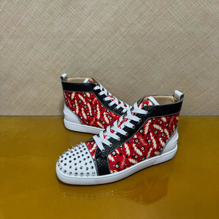 Men's Luxury Spiked High Top Sneakers Red Snake Leather Casual Shoes Red Bottom Lace Up Streetwear Business Plus Size