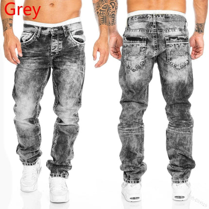 New 2025 men's jeans straight leg elastic slim fit jeans men's long pants men's casual pants denim pants loose jeans PlatiNum