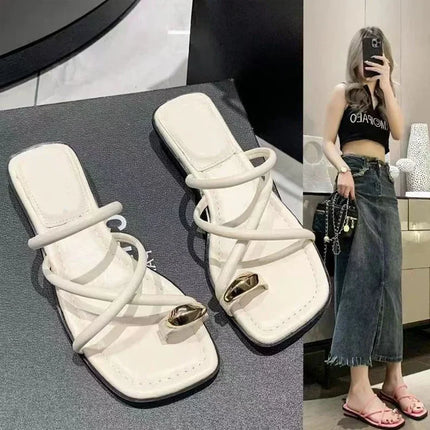 Sandali da donna eleganti con cinturino incrociato, comodi e leggeri, con passante per il dito, scarpe da spiaggia dal design casual a tinta unita per l'estate