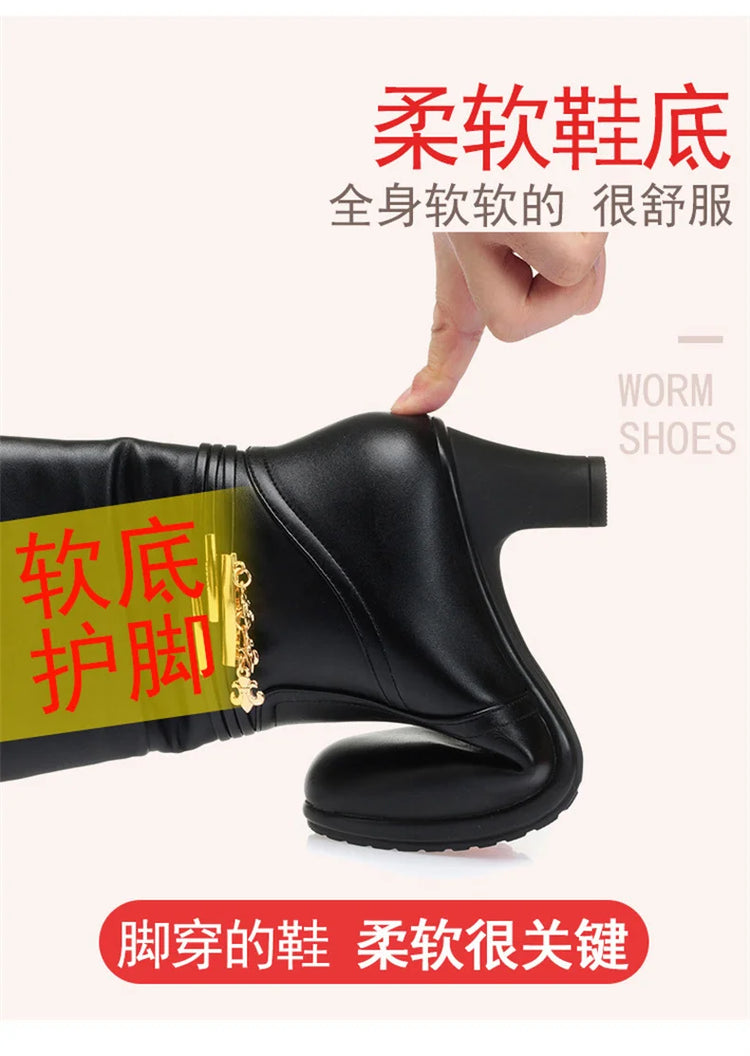 Women Comfortable Fleece Medium Boots Autumn Winter New Style Thick Heel Side Zipper Pointed Fashion High Heels Boots Elegant