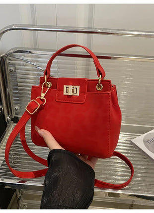 Elegante Mini Borsa a Tracolla con Manico Superiore, Chiusura Dorata, Versatile Borsa in Finta Pelle Scamosciata e Pelle per Uso Quotidiano Femminile