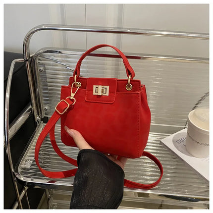 Elegante Mini Borsa a Tracolla con Manico Superiore, Chiusura Dorata, Versatile Borsa in Finta Pelle Scamosciata e Pelle per Uso Quotidiano Femminile