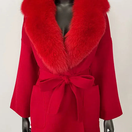 CXFS 2025 Winter Fashion Women Double-sided Wool Cashmere Coat with Detachable Natural Fox Fur Collar New design suit collar