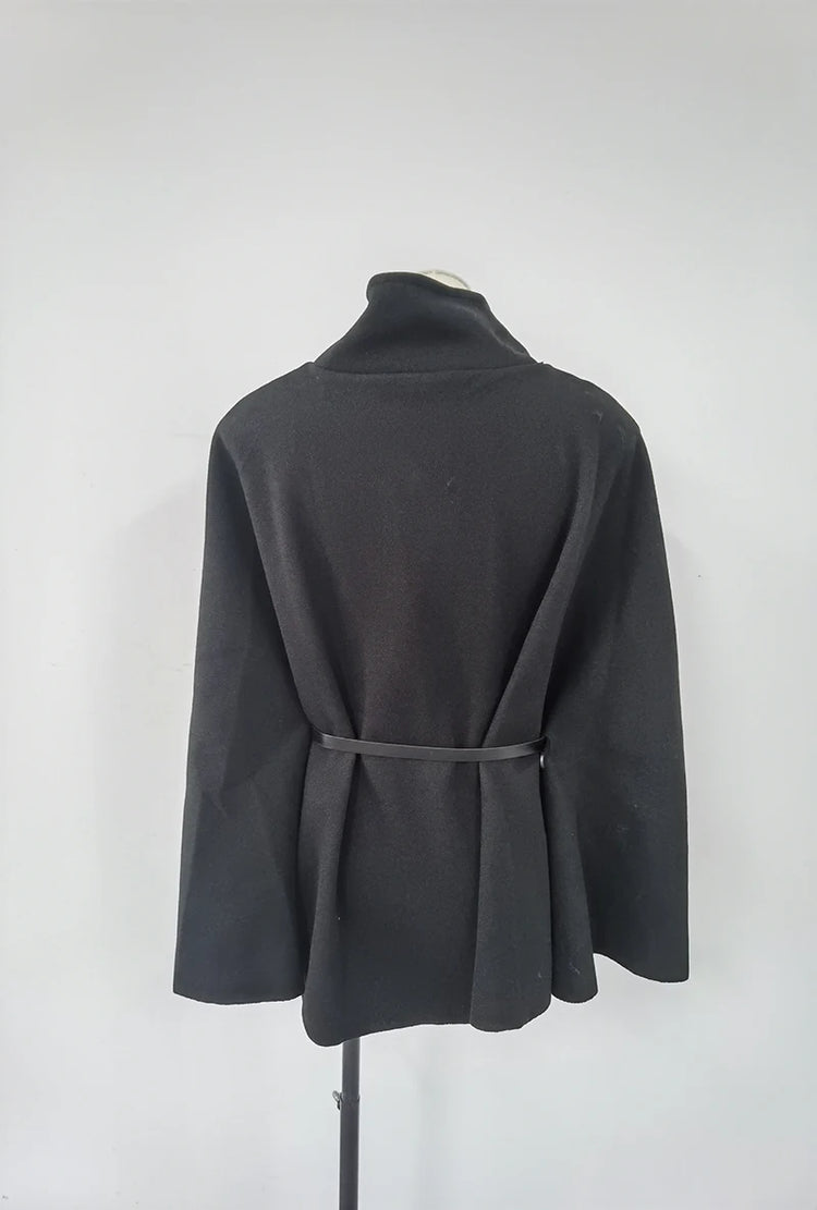 Belt Poncho Capes Women Black Cloaks Winter Coats Woman 2025 Bat Sleeve Cape Coats for Women Fashion Women's Cape Jacket