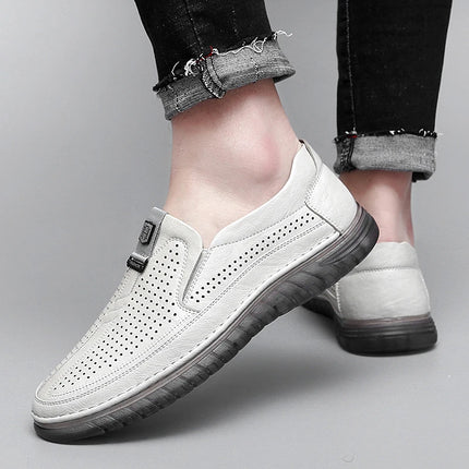Scarpe estive in pelle traforata bianca scarpe Slip on da uomo in vera pelle scarpe Casual comode da uomo mocassini comodi da uomo