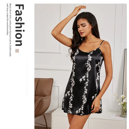 Indumenti da notte sexy per le donne Lingerie in raso Chemise Slip Camicia da notte Abito corto Camicia da notte Babydoll Pigiama Stampa Homewear Pijama