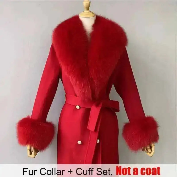 Real Fur Collar And Cuffs Set Winter Coat Accessories Women Fluffy Large Fur Shawl Neak Warm Fox Fur Scarf Furry Scarves Female