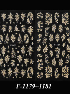 2PCS Golden Glitter Leaf Nail Art Stickers Shinny Christmas Trees Snowflake Sliders Japanese Winter Y2K Leaves Manicure Decor