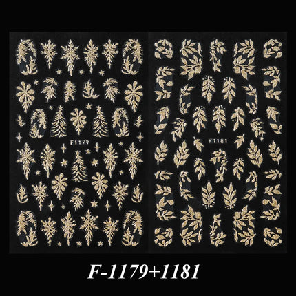 2PCS Golden Glitter Leaf Nail Art Stickers Shinny Christmas Trees Snowflake Sliders Japanese Winter Y2K Leaves Manicure Decor